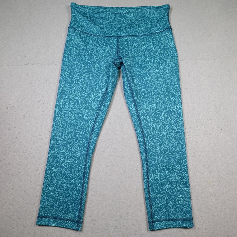 Lululemon Leggings Womens 6 Blue Paisley Ankle Skinny Elastic Waist Yoga